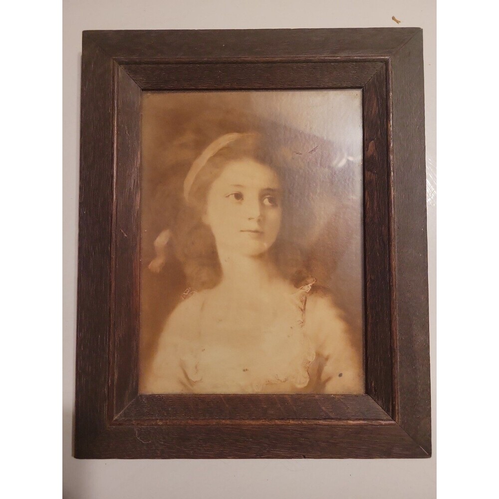 Vintage Portrait of a Young Girl Antique Picture Framed Under Glass Sepia